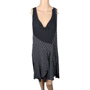 Dorman Lagenlook Black Gray Asymmetric Patchwork Draped Pocket Tunic Top S/M